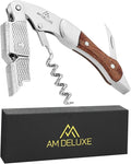 Waiters Corkscrew Wine Opener - Double-Hinged Fulcrum 3-In-1 Cork Screw Wine Bottle Opener Heavy Duty Stainless Steel & Classic Rosewood. Serrated Foil Cutter. Beer Opener. Magnetic Gift Box