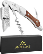 Waiters Corkscrew Wine Opener - Double-Hinged Fulcrum 3-In-1 Cork Screw Wine Bottle Opener Heavy Duty Stainless Steel & Classic Rosewood. Serrated Foil Cutter. Beer Opener. Magnetic Gift Box
