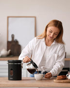 Veken Large Coffee Canister with Window, Rice Kitchen Food Storage Airtight Stainless Steel Container with Lids, Date Tracker and Scoop, Grounds, Beans, Tea, Flour, Cereal, Sugar Jars, 38oz, Black