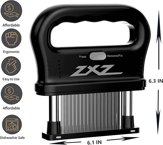 ZXZ Premium Meat Tenderizer Mallet – 48 Stainless Steel Blades, Ideal for Marinated Meats, Beef, Steak, Chicken, Poultry & More – Kitchen Must-Have Tools for Chefs & Cooking Enthusiasts