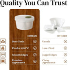 DOWAN Ramekins with lids 6 oz, Creme Brulee Ramiken Oven Safe, Ceramic Baking Bowls Souffle Dishes, Custard Cups Charcuterie Boards Bowls Dipping Sauces, Set of 6, White