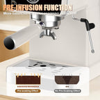 20 Bar Semi-Automatic Espresso Machine, 1350W Fast Heating, 1.5L Removable Water Tank, Milk Frother Steam Wand, Cup Warmer, White, for Home/Office, Coffee Beginners & Baristas