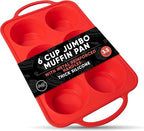 BAKE BOSS Silicone Jumbo Muffin Pan 6 Cup–Non-Stick Cupcake Pans for Baking, Heavy-Duty Large Silicone Muffin Pans for Baking, BPA-Free, Easy-Release, Oven & Dishwasher Safe