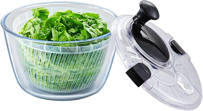 VEVOR Glass Salad Spinner, 4.75Qt, One-handed Easy Press Large Vegetable Dryer Washer, Lettuce Cleaner and Dryer with High Borosilicate Glass Bowl Lid, for Greens, Herbs, Berries, Fruits, No BPA