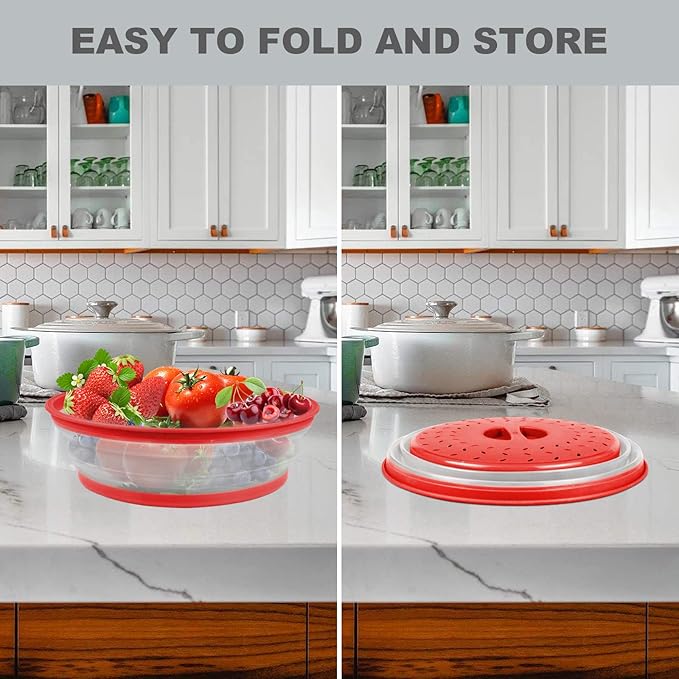 2 in 1, Aidacom Microwave Mat & Food Cover- Mat as Bowl Holder, Cover for Splatter Guard, Multi-use: Silicone Trivet, Pot Holders, Drying, Baking, Place Mat, Utensils Rest for Kitchen Counter, Red
