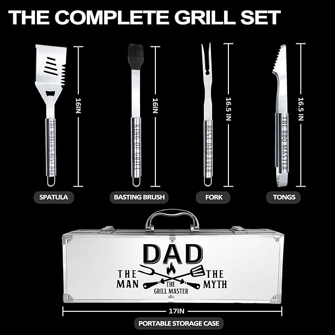 Dad Gifts, Christmas Dad Gifts from Daughter Son Heavy Duty Grilling Accessories Kit for Backyard BBQ, Birthday Present for Him Thick Stainless Steel Grill Utensils with Non-Slip Handle Tool Grill