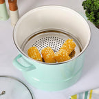 Martha Stewart Thayer 16-Quart Enamel On Steel Scratch Resistant Steamer Stock Pot w/Stainless Steel Insert - Martha Blue