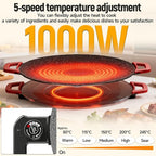 Low-Smoke Electric Grill Pan Indoor Nonstick Griddle 800W/1000W 5 Heat Settings with Random 4-Piece Accessories Easy to Clean