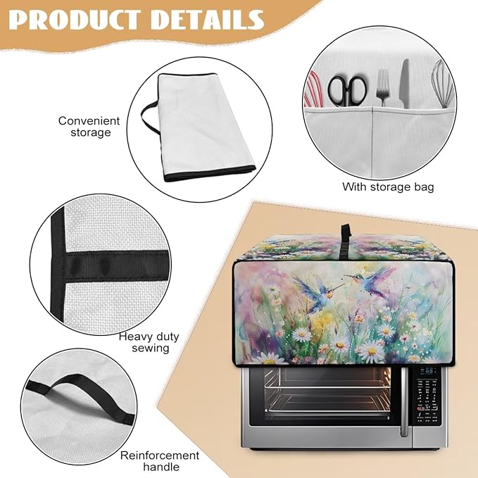 Watercolor Hummingbirds Daisy Print Toaster Oven Dust Cover, Heavy Duty Heat-resistant Microwave Oven Cover, Anti Fingerprint Air Fryer Covers (Small-14.5 * 18.46 * 9 inches)