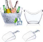 Mwellewm Beverage Tubs for Parties Plastic Ice Bucket for Cocktail Bar Clear Acrylic Wine Bucket with Scoops Drink Bucket Cooler for Chiller Bin for Champagne or Beer (8 L, 4 L)