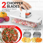 KEOUKE 8-in-1 Vertical Vegetable Chopper Mandoline Slicer with Container White - Safe Tap Out Dicer with Hand Guard for Kitchen Easy Food Prep, Onion Potato Veggie Fruit