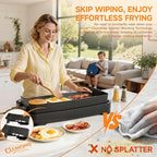 Cleansnap Everyday Electric Griddle, 20” Nonstick Grill with Foldable Anti-Mess Shield, 1700W Fast Heating, ILAG Ultimate Coating, Dishwasher-Safe Removable Plate, Midnight Black