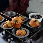 Popover Cake Pan, Non-Stick Muffin, Muffin Pan Cupcake Pan, Cupcake Bakeware for Oven Baking Vertical Cup Design 6-Cavity Versatile Waffle Pudding Pan Black