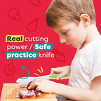 Baketivity 3 Piece Kids Knife Set | Plastic Kids Safe Knives for Kitchen | Toddler Knife Set for Real Cooking | Dishwasher Safe, Kid Friendly Safe Knives Set for Cutting Fruits, Veggies, Cakes