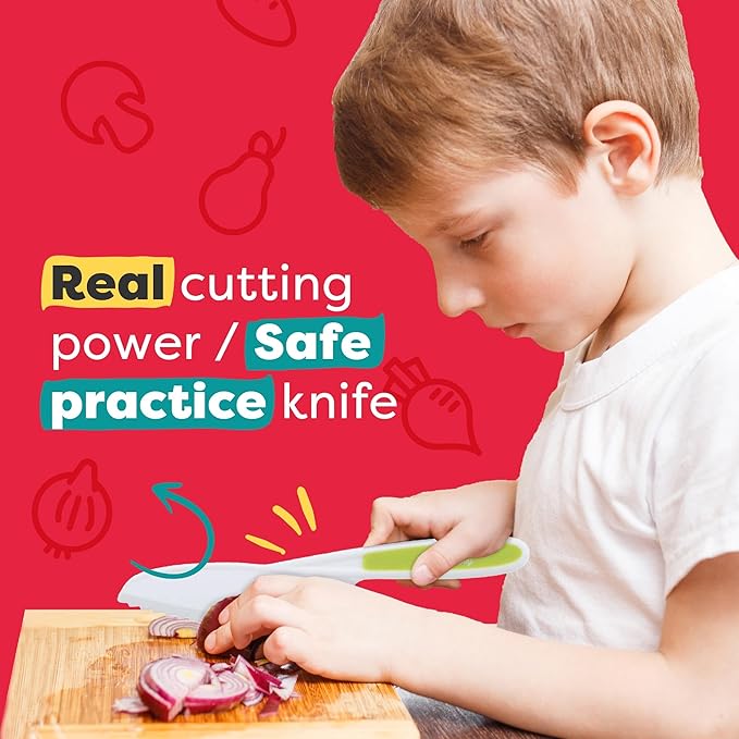 Baketivity 3 Piece Kids Knife Set | Plastic Kids Safe Knives for Kitchen | Toddler Knife Set for Real Cooking | Dishwasher Safe, Kid Friendly Safe Knives Set for Cutting Fruits, Veggies, Cakes