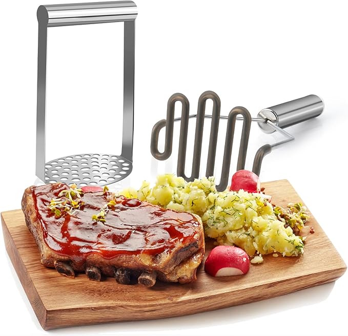 2Pcs Wide Potato Smasher,Mashed Potato Masher,Stainless Steel Masher Kitchen Tool for Bean,Vegetable,Food,Fruit,Salad