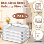 Baking Sheet Pan Set of 4, Stainless Steel Toaster Oven Pans, Small Cookie Sheet,Metal Baking Pan Oven Tray, Easy Clean & Dishwasher Safe, Mirror Surface(10 x 8 x 1 inches