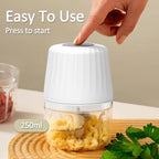 Mini Garlic Chopper, 250ml Small Food Processor Cordless 1 Cup, Battery USB-C Rechargeable Electric Food Chopper Wireless, Portable Garlic Grinder Masher,Veggie Meat Blender Mincer Kitchen Mixer,White