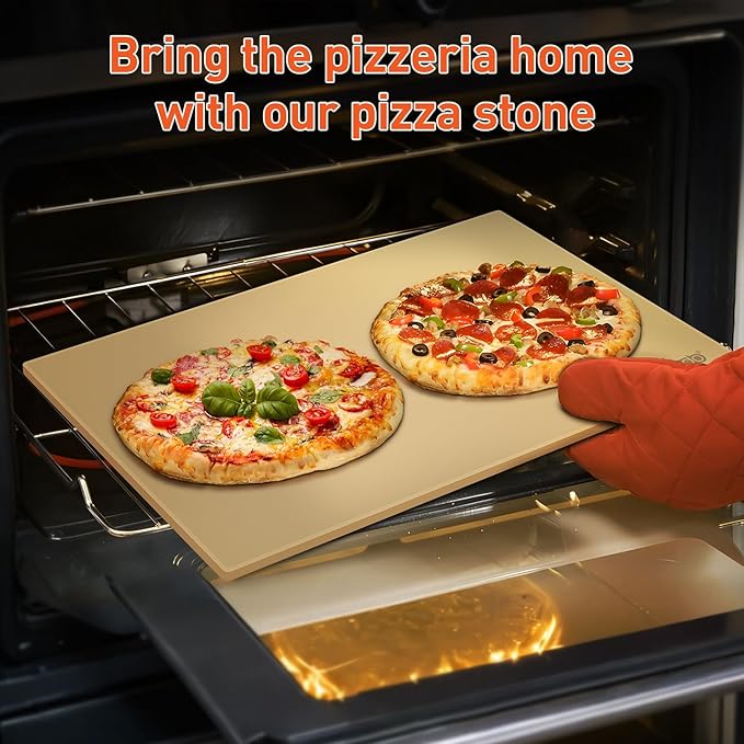 Arcedo Pizza Stone for Grill 20 x 13.5 Inch, Rectangular Large Baking Stone for Bread Thermal Shock Resistant BBQ Grilling Pizza Pan Cordierite Oven Cooking Pan With PE Scraper