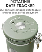 Veken Coffee Canister with Window, Airtight Stainless Steel Kitchen Food Storage Container with Lids, Date Tracker and Scoop for Grounds Coffee, Beans, Tea, Flour, Cereal, Sugar Jars, 22OZ, Green