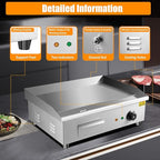 Commercial Electric Countertop Griddle 110v 22" 3000W, Flat Top Grill Hot Plate BBQ, Non-Stick Countertop Teppanyaki Grill for Restaurant Kitchen BBQ Party, 122~572℉Adjustable Temperature Control