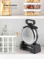 Waffle Maker, Round Classic Belgian Waffle Iron with 180°Rotating Design, Nonstick Plates & Cool Touch Handle, 1080W Fast Heating Waffle Machine, Brushed Stainless, Silver (4 Slices)