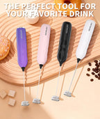MEIRUBY 2-Pack Milk Frother Handheld with Stand, Valentines Day Gifts for Him and Her, Powerful Electric Coffee Frother, Coffee Lover Gift for Lattes, Cappuccino, Matcha & Hot Chocolate, White/Pink