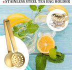 Tea Bag Squeezer, Stainless Steel Tea Tongs, Teabag Filter, Dispenser Accessories for Teas Drinkers, Durable Round Strainer Gripper Picker (Gold)