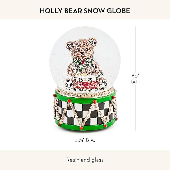 MACKENZIE CHILDS Snow Globe, Christmas Decor for Living Room, Holly Bear