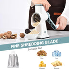 Rotary Cheese Grater with Handle Kitchen Shredder Slicer Grater Slicer Ice Shaver Cheese Vegetable Nuts Potato Zucchini Chocolate 3 Interchangeable Blades (WhiteBlue)