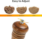 Wood Salt and Pepper Grinder, Salt Grinder and Pepper Mill, Oak Wood Shakers with Adjustable Ceramic Grinders (8″ - 1 Pack with Tray)