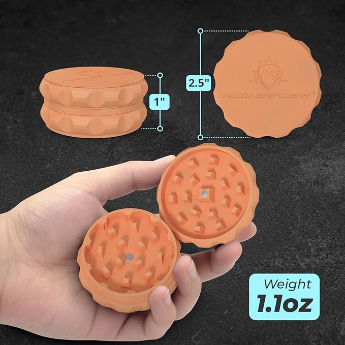 Kozo 2.5" Spice Grinder 2-Piece, Strong Grip By Kozo. (Orange)