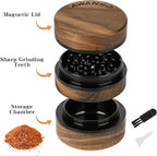 3-Piece Grinder, 2.5" Walnut Wood & Aluminum Grinder for Kitchen Spices with Large Bottom Chamber