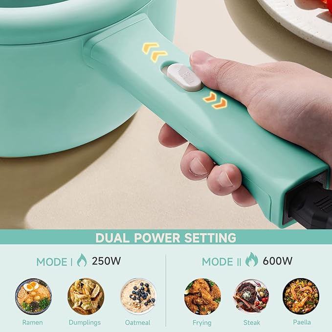 Dezin Hot Pot Electric, 2L Non-Stick Sauté Pan, Rapid Noodles Cooker, Mini Portable Pot for Steak, Egg, Fried Rice, Ramen, Oatmeal, Soup with Power Adjustment & Spatula, College Dorm Room Essential