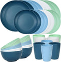 Quatish 32 Piece Plates and Bowls Sets for 8, Unbreakable Dinnerware Sets, Dish Set for Camping, Dishwasher & Microwave Safe, Outdoor Kitchen and Apartment Dinning RV Essentials, Blue