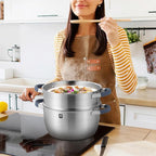 GOLDEN KEY 5.6 QT Steamer Pot with Lid,2-Tier Multipurpose 18/8 Steamer for Cooking with Vegetable Steam Basket for Vegetable,Soup, Seafood,Dumplings,Oven & Dishwasher Safe