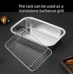 Stainless Steel Sturdy Roasting Pan with Cooling Rack – Oven, Toaster & Grill Safe, Deep Edge, Smooth Finish, Dishwasher Safe – Perfect for Turkey, Chicken, BBQ (10.4x7.7x2.8in)
