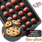 Baking Sheet Set, 2-Piece Large Cookie Sheet Set with Silicone Handles, Steel Baking Pan, Baking Sheets for Oven, BPA Free Nonstick Set, Half Sheet Pans, Black Baking Tray