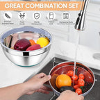 TeamFar 4-1 Colander with Bowl Set, Rotatable Colander for Kitchen, Stainless Steel Food Strainers and Colanders Mixing Bowl with Graters, for Veggies Fruits Washing, Pasta Straining - Blue