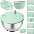 Stainless Steel Salad Spinner, 5.2 Qt Lettuce Spinner with Drain and 3-in-1 Mixing Bowl with 6 Blade Slicer, Multifunctional for Salad, Fruits