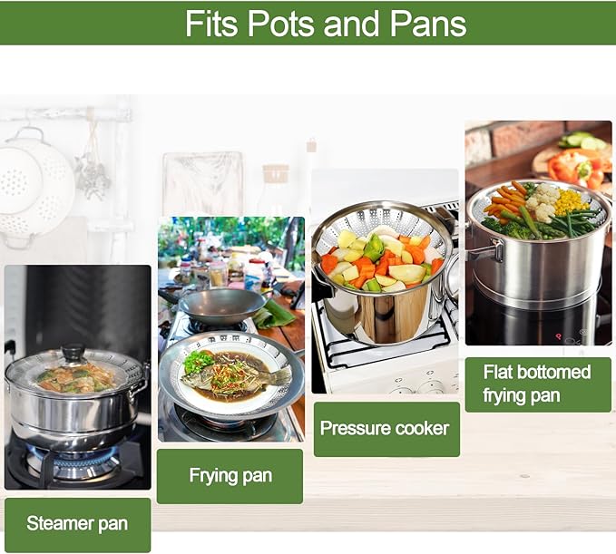 Steamer Basket for Cooking – Premium 304 Stainless Steel Steamer Basket, 3rd Gen Folding Expandable Steamers, Suitable for Cookware Pot, Fit for Fish Vegetables Pasta Eggs (Medium (6.1“ to 10.43”))