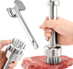 2 Pcs Stainless Steel Meat Tenderizer Tools,Meat Hammer and Meat Tenderizer Needle Meats Piercing for Tenderizing Beef Turkey Chicken and Steak(COLOR:Silver)
