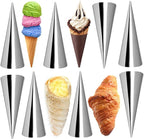 Joyeee 12 Pack Small Cream Horn Molds Stainless Steel, 3.4 Inch Mini Size Cone Shaped Cream Horn Forms with Cleaning Brush, Baking, for Christmas Party, Wedding Desserts, Festive Dinners