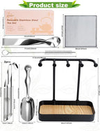 7 Pcs Reusable Stainless Steel Tea Infuser Set for Loose Tea(Complete Set） - 2 Pack Fine Mesh Tea Infuser with Tea Tray(Hook),Serving Tongs, Tea Spoon,Steel Wire Dishcloth,Cleaning Brush