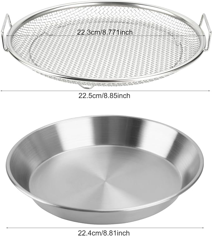 Oil Filter Tray, Stainless Steel Mesh Drain Basket Colanders Air Fryer Accessories for Fried Food Draining Rack Barbecue Grill Tray Net Draining Pan Strainer for Vegetable Dessert (8.7 Inch)