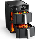 Dual Basket Air Fryer, 12.6QT Family-Size for 10–12 People, XL Basket for 6LB Whole Chicken, DoubleStack Compact Design, 10-in-1 Functions with Reheat, Dehydrate & SyncFinish, Dishwasher-Safe, Black