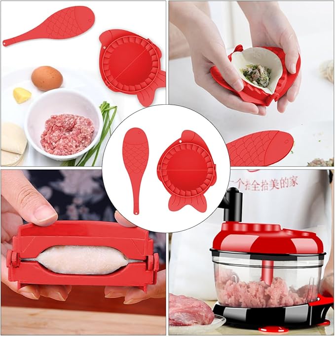 Uonlytech 2 Sets Red Plastic Dumplings Maker Molds with Spoons Dumpling Press Kitchen Gadget for Homemade Cooking Tool