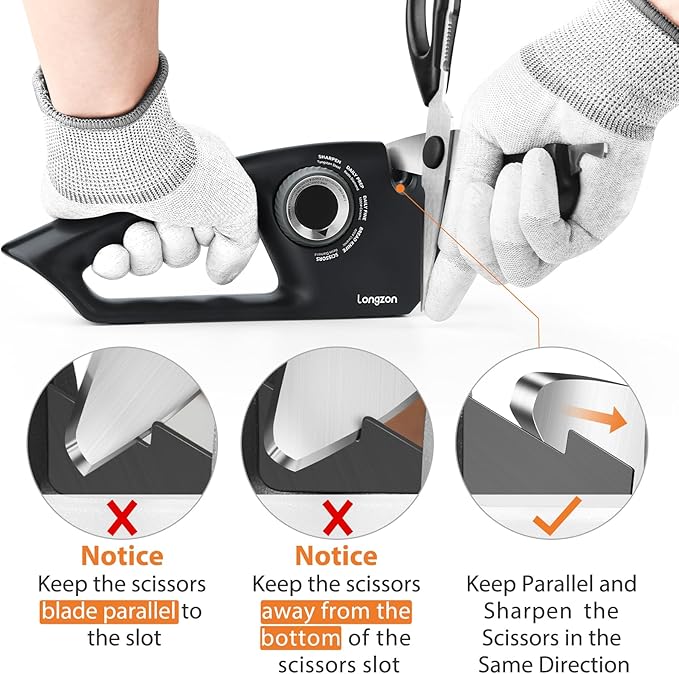 Longzon 6-in-1 Knife Sharpener 5 Stage with Cut-Resistant Glove, Manual Kitchen Tool for Straight & Serrated Knives, Quickly Sharpens Restores & Polishes Dull Blades Safe for Home Kitchen