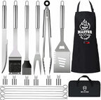 MUJUZE Grilling Accessories,Grill Utensils Set for Outdoor,Barbecue Tool Sets for Men,BBQ Accessories with Apron for Dad,Grill Tool Set,Grill Kit for Camping,Backyard