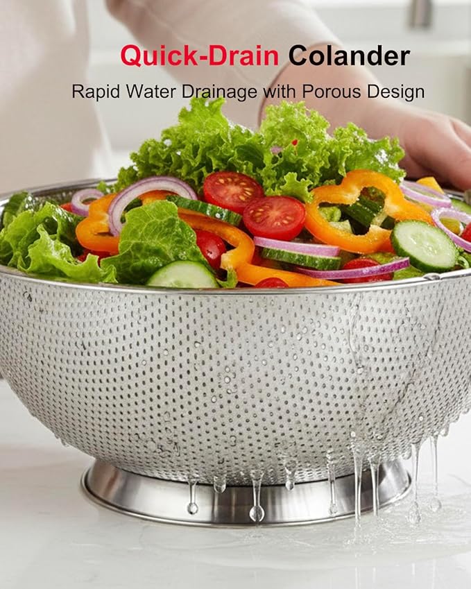 5.5-Quart Kitchen Colander, Stainless Steel Pasta Strainer with Handle and Base for Vegetables, Fruit, Spaghetti